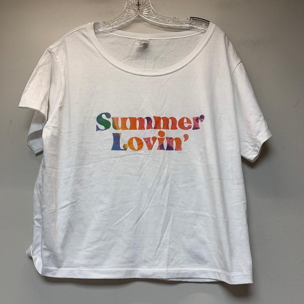 Friday + Saturday Summer Lovin T-Shirt Womens L White Excellent Graphic Tee